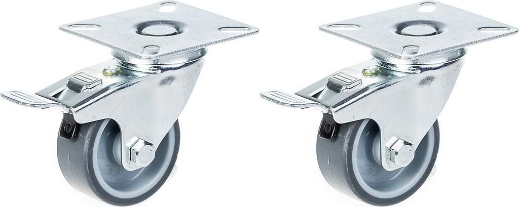 50mm 2" Rolle grau gummibereift, drehbar mit Bremse, 80kg belastbar, 2er Set