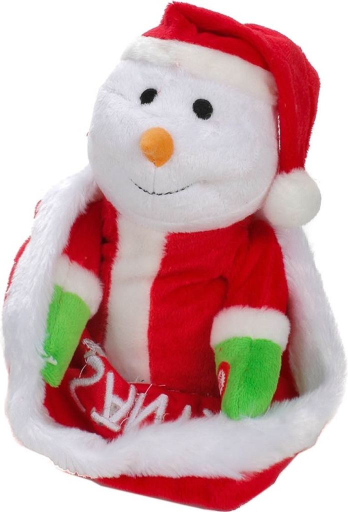 Weihnachtssack mit Jingle Bells Musik, Weihnachtsschneemann der auf Knopfdruck über 30 x im Sack verschwindet und wieder auftaucht