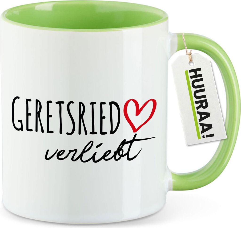 Huuraa Kaffeetasse Geretsried verliebt 330ml Grün Keramik Kaffeebecher Geschenkidee