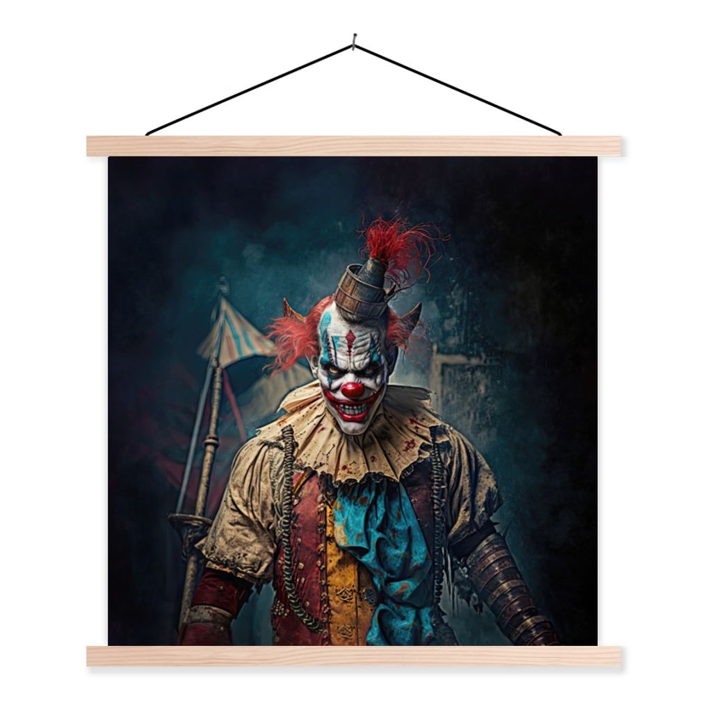 MuchoWow Textilposter Clown - Horror - Kleidung - Porträt 40x40 cm mit holzfarbenen Rahmen - Posterleiste
