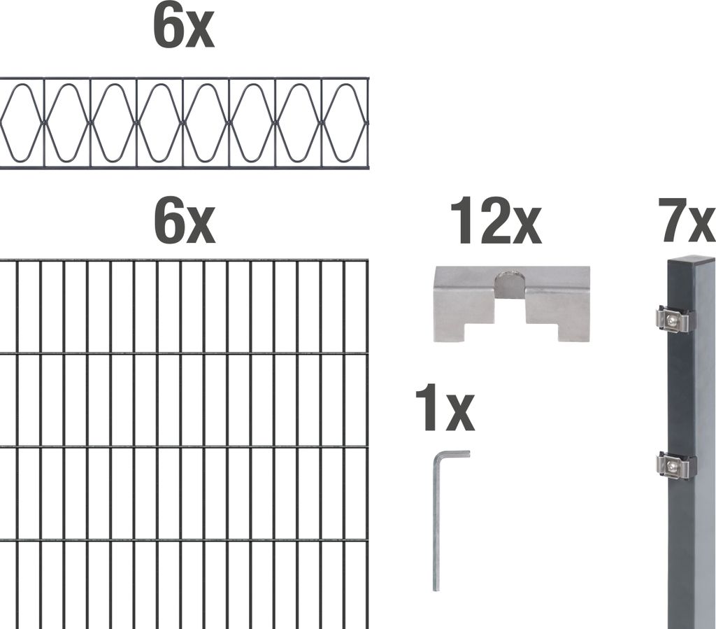 Alberts Doppelstabmattenzaun Eleganz, Höhe 160 cm, Länge 15 m, 2,5 m Matte, anthrazit, zum Einbetonieren