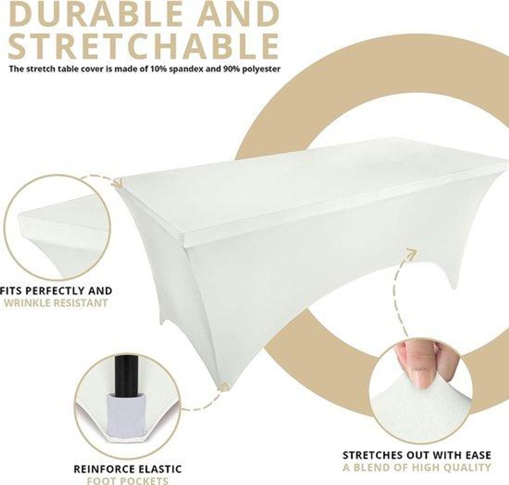 Tischdecke 183 x 76 x 76 cm 2er-Set, dehnbar, bügelfrei, knitterarm, langlebig, mit verstärkten Beinbeuteln