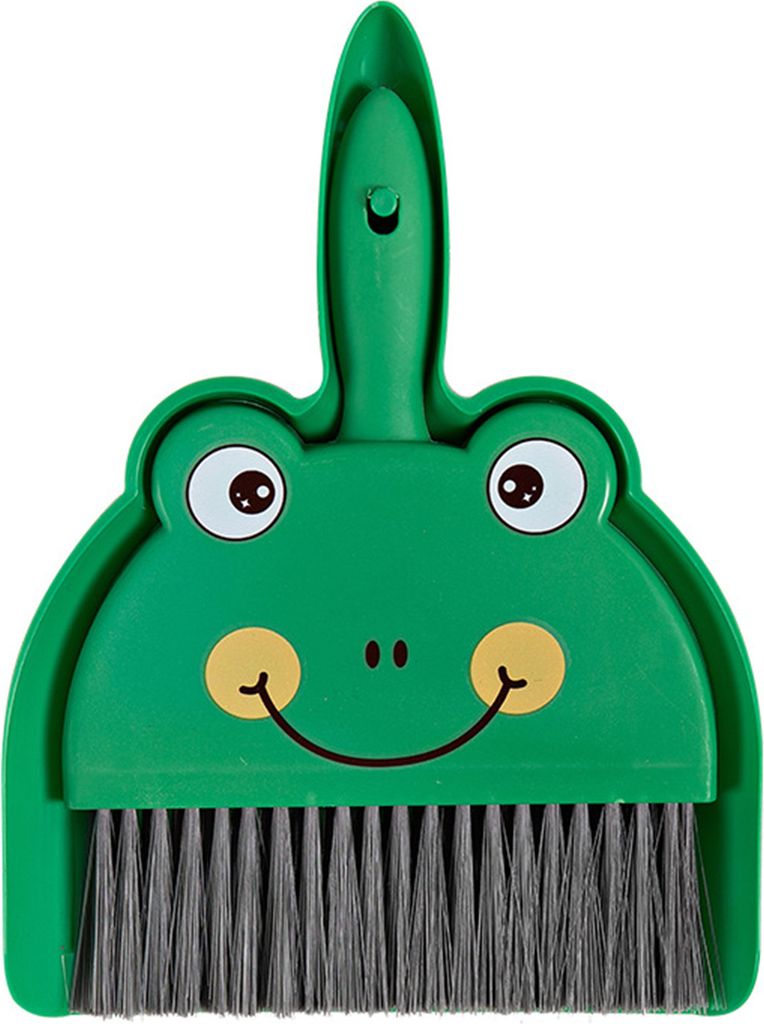 Dustpane- und Bürstenset Cartoon Mini Tragbarer Reinigungsbesen mit Staubpfanne für Schreibtischfrosch