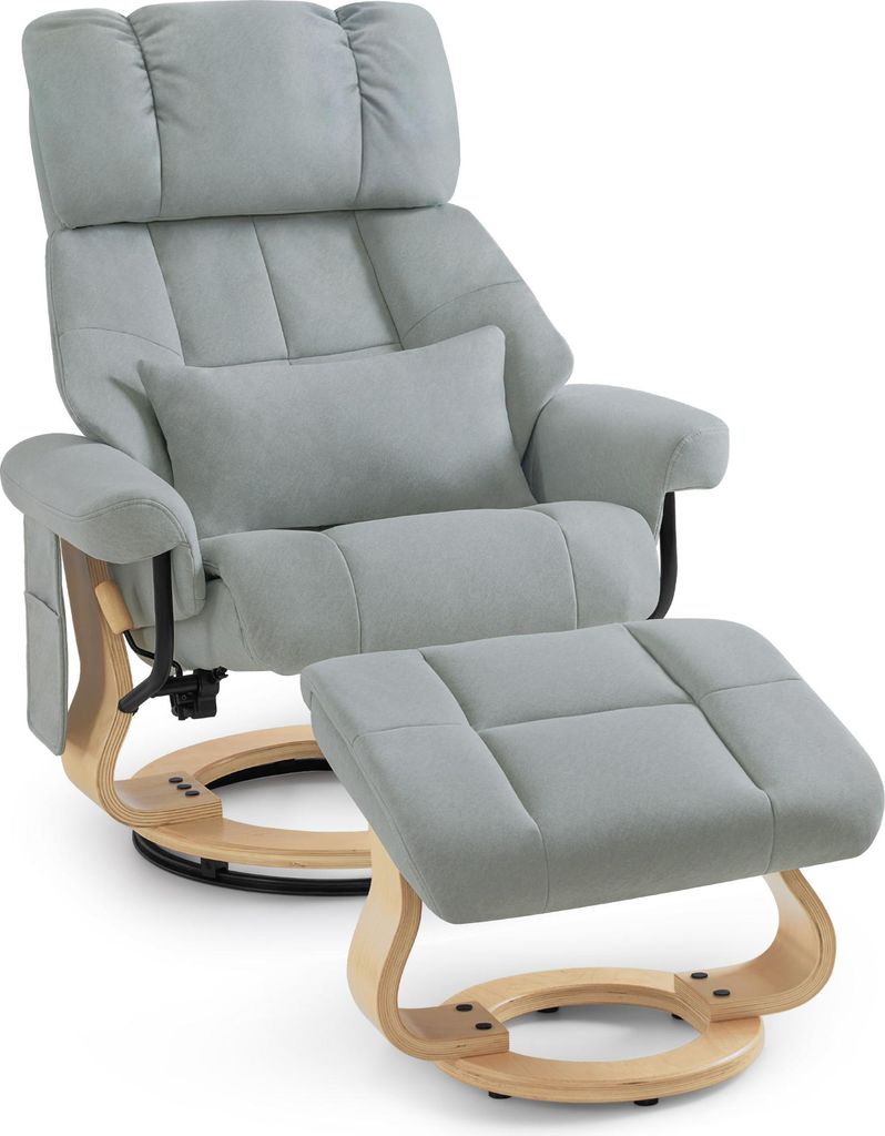 M MCombo Relaxsessel mit Hocker, 360° Drehbarer Fernsehsessel mit Liegefunktion, bis 120 Kg Belastbarer TV-Sessel, Moderner Ruhesessel 9066LGY