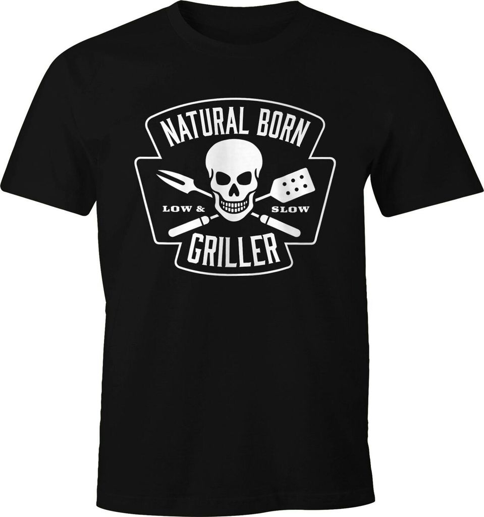 Herren T-Shirt Natural Born Griller Fun-Shirt Grillen BBQ Barbecue Sommer Food Tee Moonworks schwarz XXL
