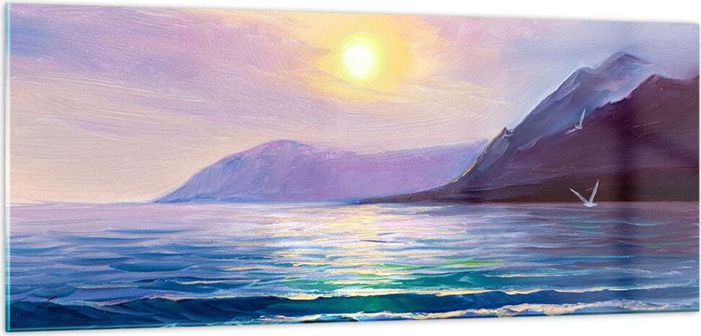 Bilder auf glas - Berge Meer Welle - 100x40cm - Glasbilder - Wandbilder - Kunstdruck - zum Aufhängen bereit - Wanddekoration aus Glas - Glas Bilde...