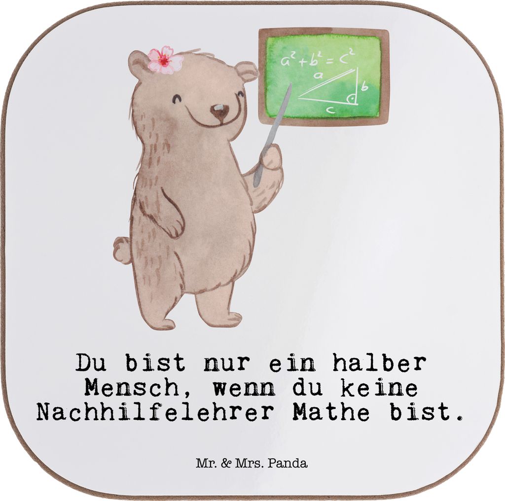 Mr. & Mrs. Panda Untersetzer für Gläser Nachhilfelehrer Mathe Herz - Weiß - Geschenk, Mathematik, Tischuntersetzer, Lustig, Spruch, Nachhilfe, W...