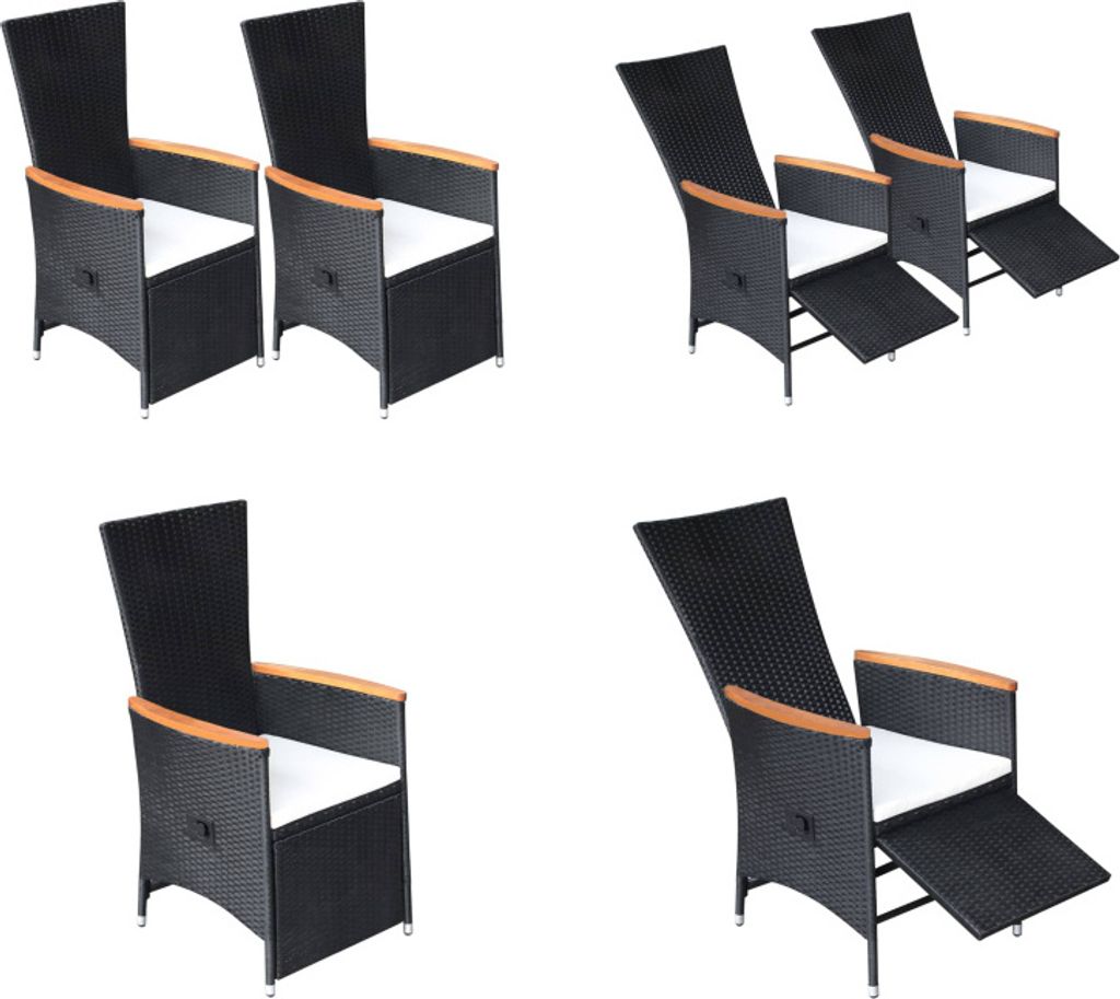vidaXL Garten Liegestühle 2 Stk. mit Auflagen Poly Rattan Schwarz - Gartenstuhl - Gartenstühle - Außenstuhl - Außenstühle
