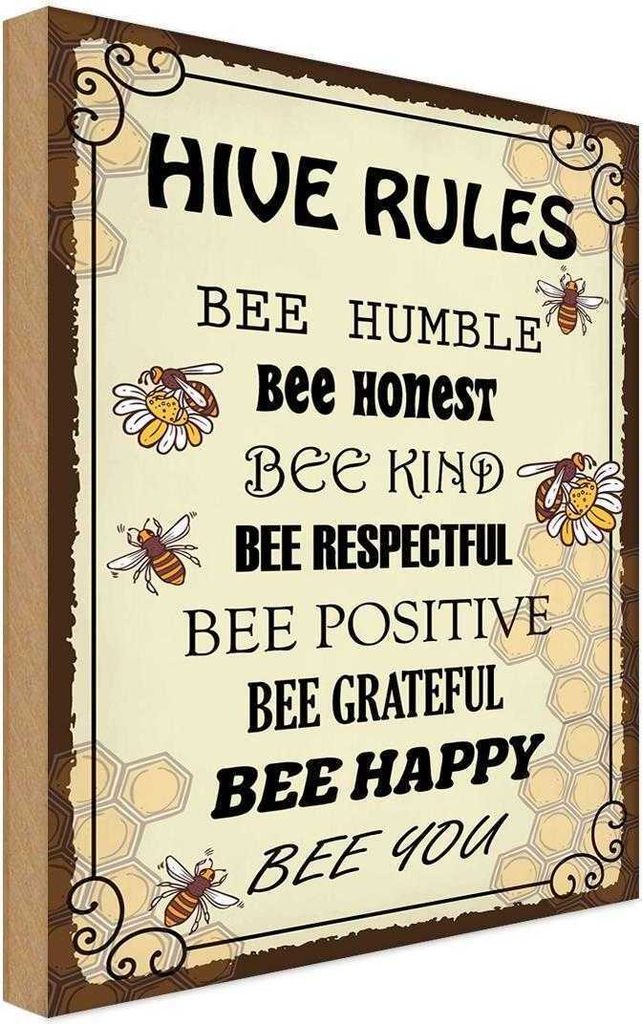 vianmo Holzschild 18x12 cm Hive rules bee humble honest Tier Haustier