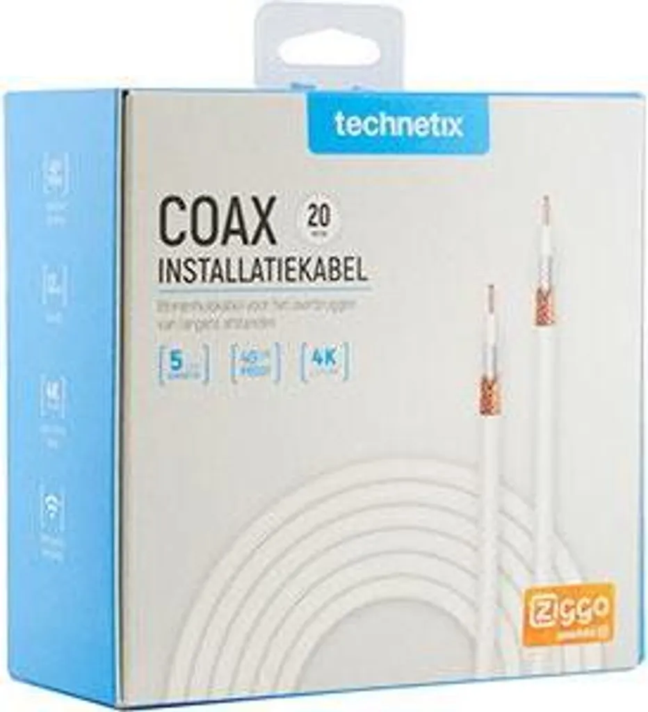 Câble coaxial 20M Technetix anti-interférences pour image TV nette blanc