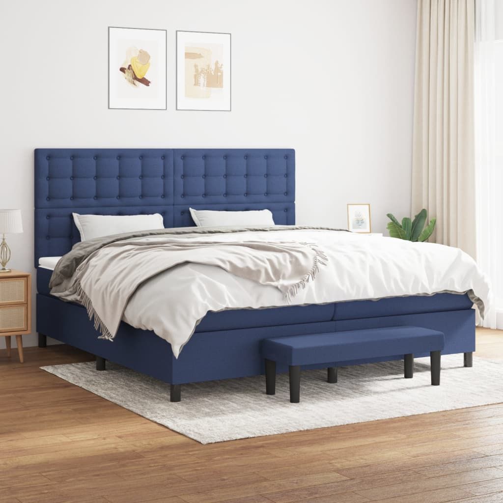 The Living Store Boxspringbett mit Matratze Blau 200x200 cm Stoff