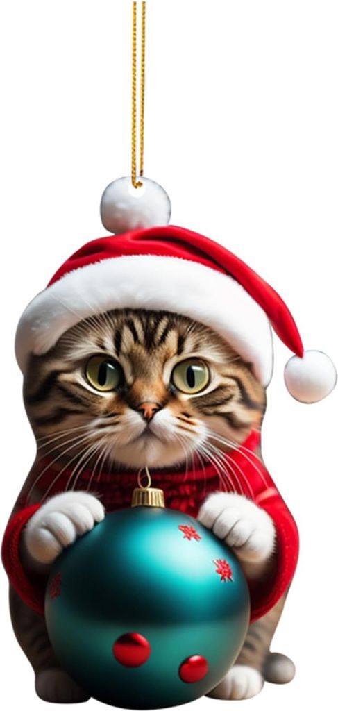 Leuchtende Farbe, supersüßer Katzen-Auto-Charm, Acryl, Weihnachtsmütze, Kätzchen, Weihnachtsbaum, hängende Dekoration, Geschenk, Heimdekoration