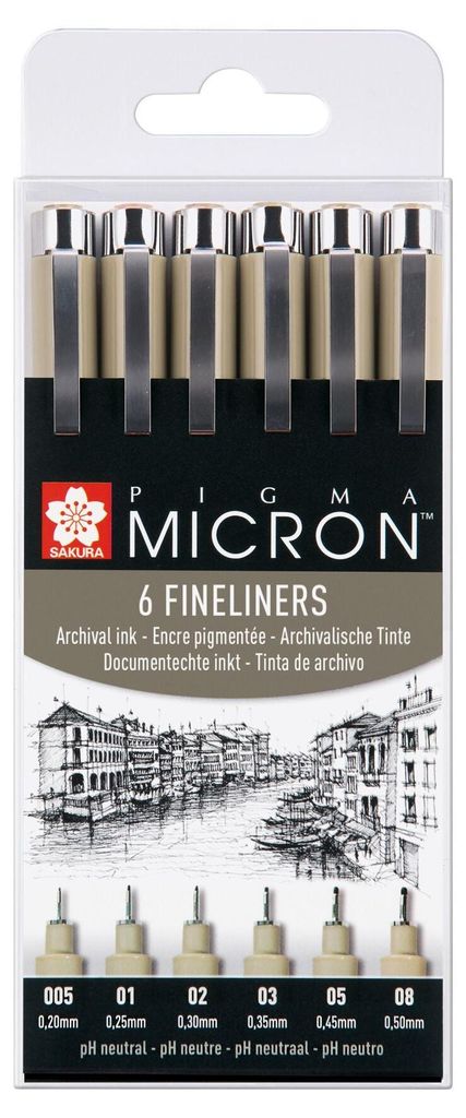 Sakura Pigma Micron, Schwarz, Fein, Mehrfarbig, Hexagonal, Produktbild 