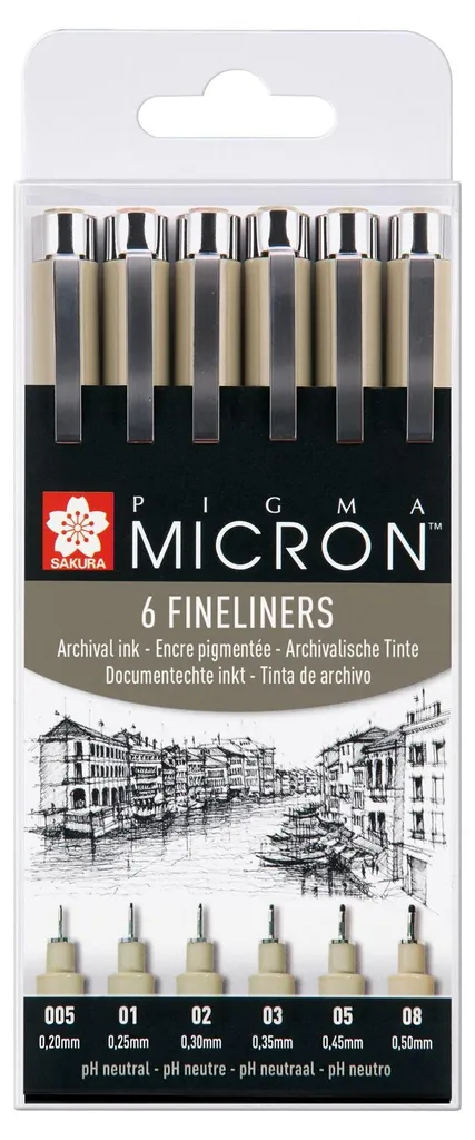 Sakura Pigma Micron Lot de 6 Feutres Fins Noirs pour Dessin Technique