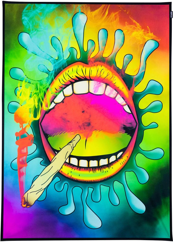 PSYWORK Schwarzlicht Stoffposter Neon "Happy Joint", 1,0x1,4m