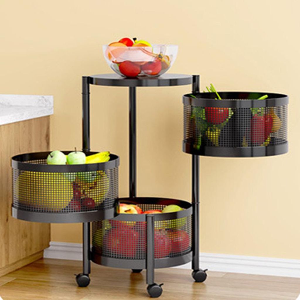 3-stufiges Drehbares Küchenregal mit herausnehmbaren Körben multifunktionales Haushaltsregal drehbarer Organizer-Korb schwarz