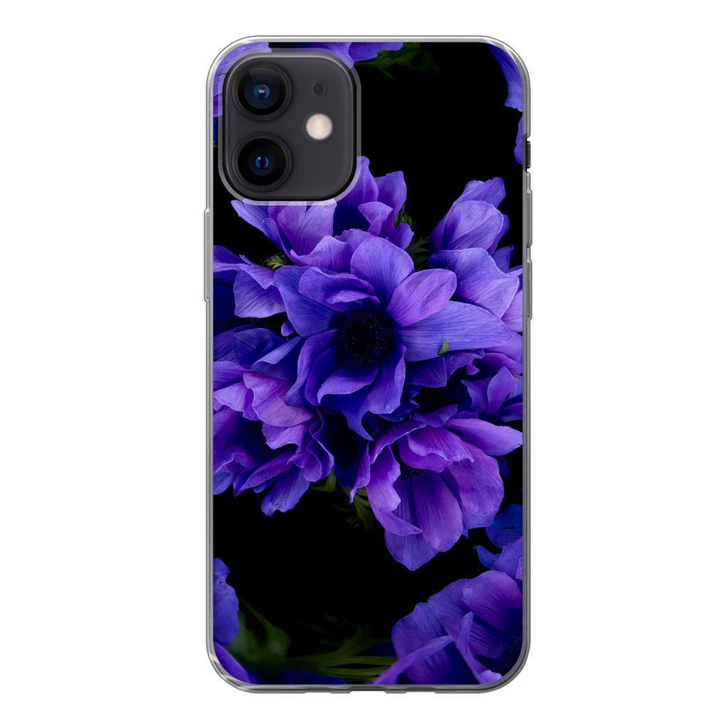 MuchoWow Handyhülle Schutzhülle Hülle für iPhone 12 Muster - Blumen - Lila Silikon Softcase Handy Hülle - Schutzhülle