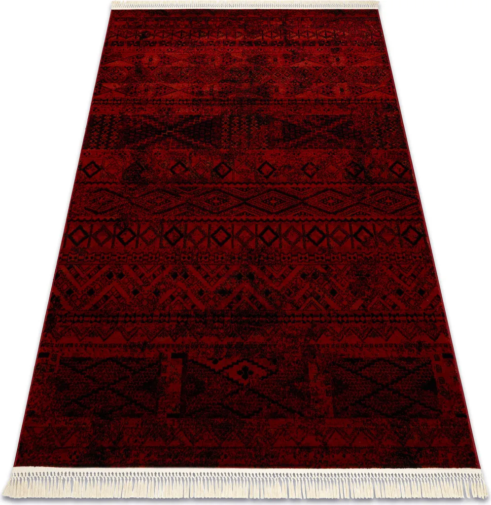 Tapis bordeaux oriental 100x200 cm aux finitions frangées modèle 4722