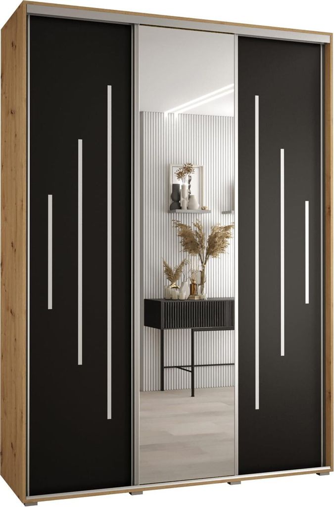MEBLE KRYSPOL Cannes 13 Schrank mit 3 Schiebetüren - 205,2x180x45 cm - Artisan Schwarz Silber