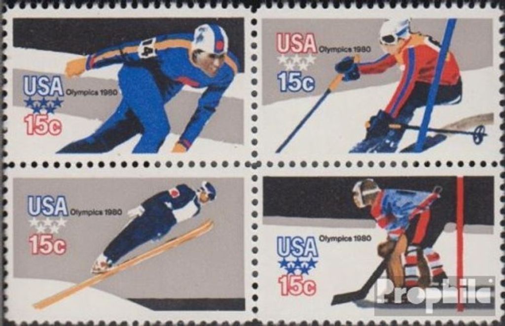 Briefmarken USA 1980 Mi 1411A-1414A Viererblock (kompl.Ausg.) Linienzähnung postfrisch Olympische Winterspiele 80