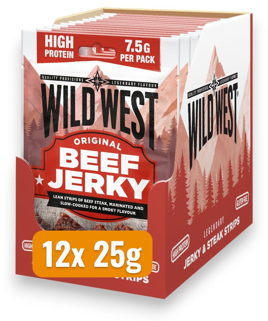 12x Wild West Beef Jerky Original 25 g Trockenfleisch Protein Snack Vorrat