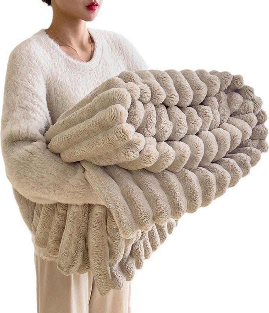 Flanelldecke, verdickt, Kaninchen-Plüsch, Blasenstruktur, einfarbig, für Büro, Zuhause, Bett, Sofa, Reisen, gemütlich, warm, Winterdecke
