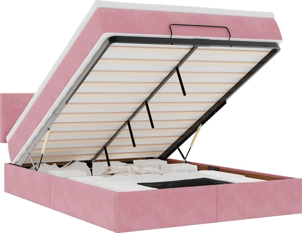Ottoman-Bett mit Matratze & LEDs Rosa 140x190 cm Samt
