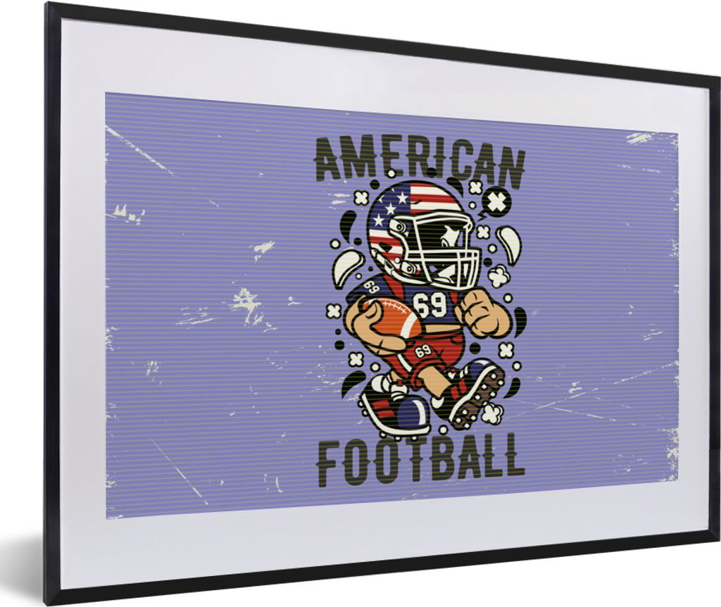 MuchoWow MuchoWow Gerahmtes Poster Fußball - Amerika - Jahrgang 60x40 cm - Poster mit zchwarzem Bilderrahmen - Schlafzimmer - Plakat in Rahmen...