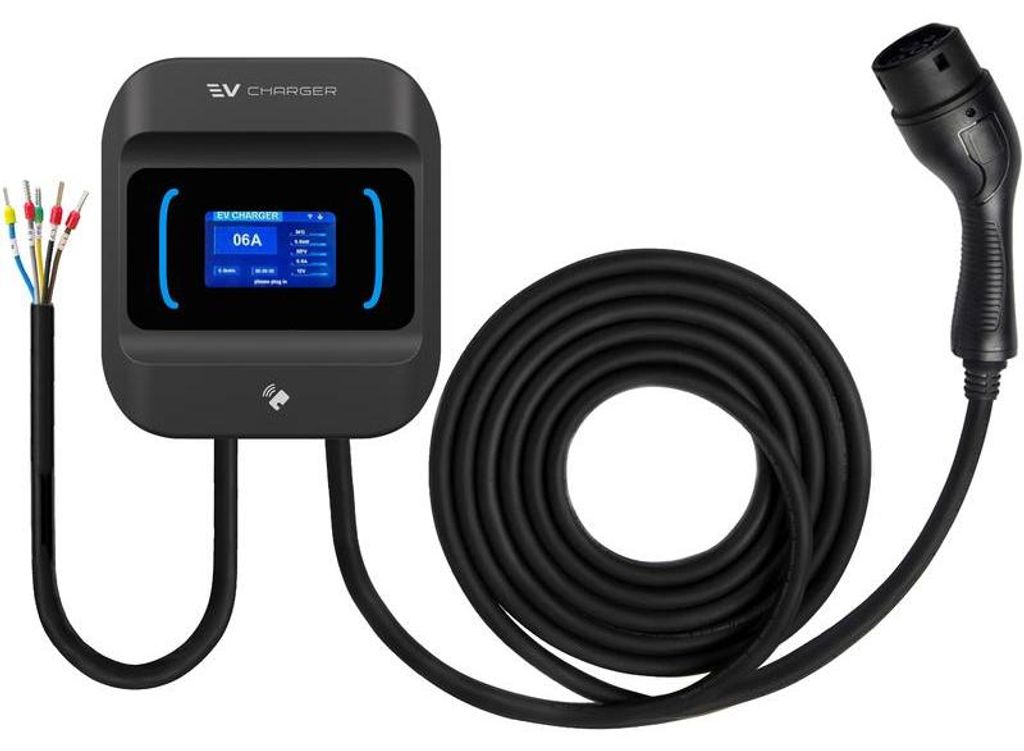 AUXUS Wallbox 22kW EV Ladestation für Elektrofahrzeuge, Anwendung, 5m Kabel, APP+RFID, schwarz