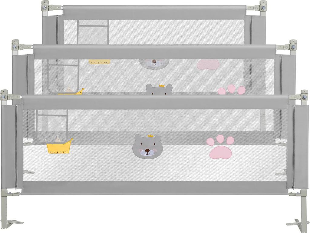 Faziango 3X Bettgitter Bettschutzgitter Kinderbettgitter Bettschutz Babybettgitter Baby Rausfallschutz für Kinder Bett Grau 180+200+200cm