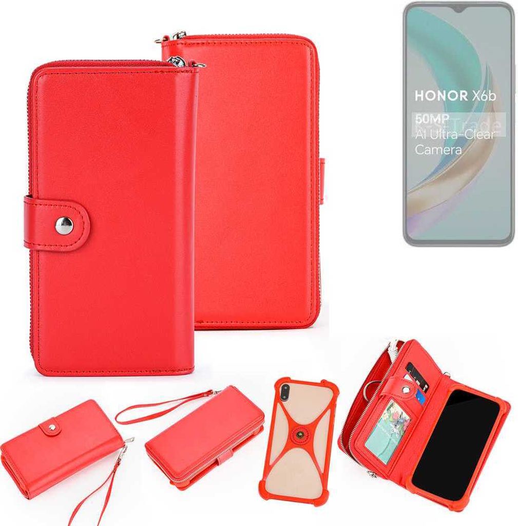 K-S-Trade 2in1 Schutzhülle Portemonnee Handyhülle mit Bumper kompatibel mit Honor X6b Hülle Case Etui Geldbörse Smartphone rot (1x)