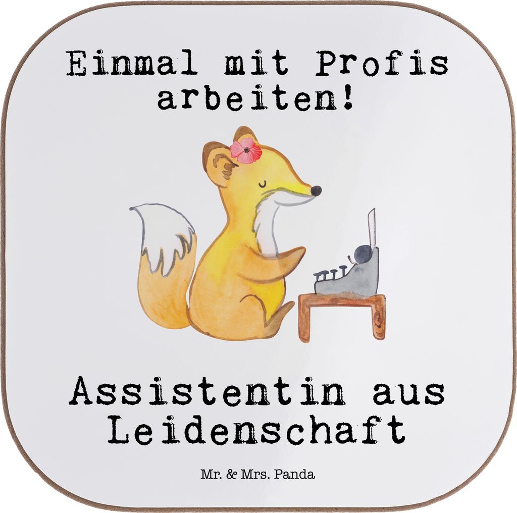 Mr. & Mrs. Panda Untersetzer für Gläser Assistentin Leidenschaft - Weiß - Geschenk, Coaster, bieruntersetzer, gläseruntersetzer, unterleger