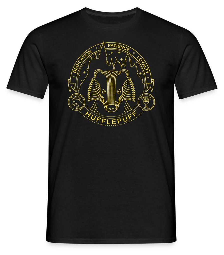 Spreadshirt Harry Potter Hufflepuff Dachs Wappen Männer T-Shirt, M, Schwarz