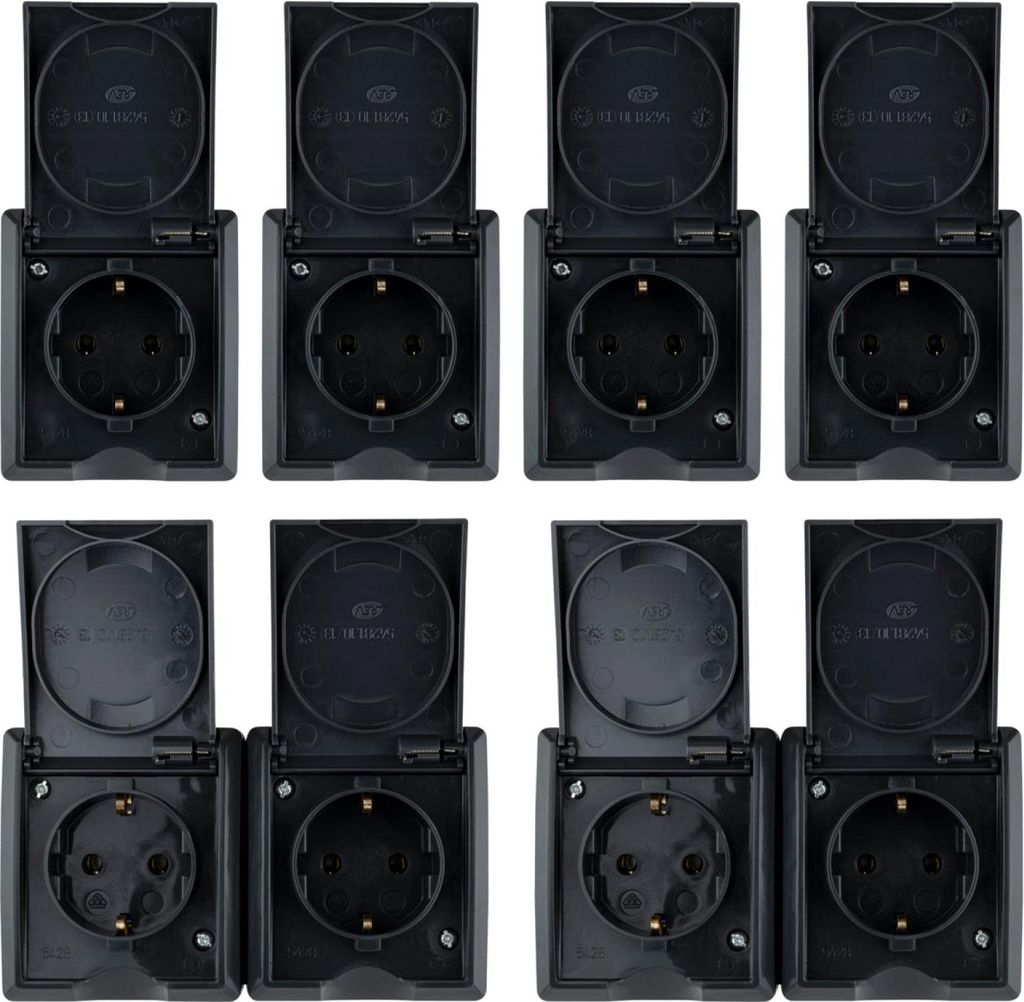 REV AquaForm Feuchtraum Steckdosen Set Anthrazit Grau 6 teilig AP IP44