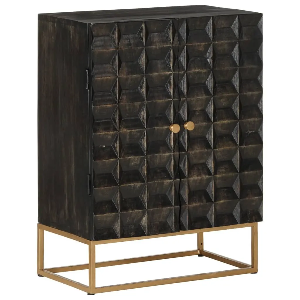 Buffet de rangement en bois massif de mangue avec structure en fer noir