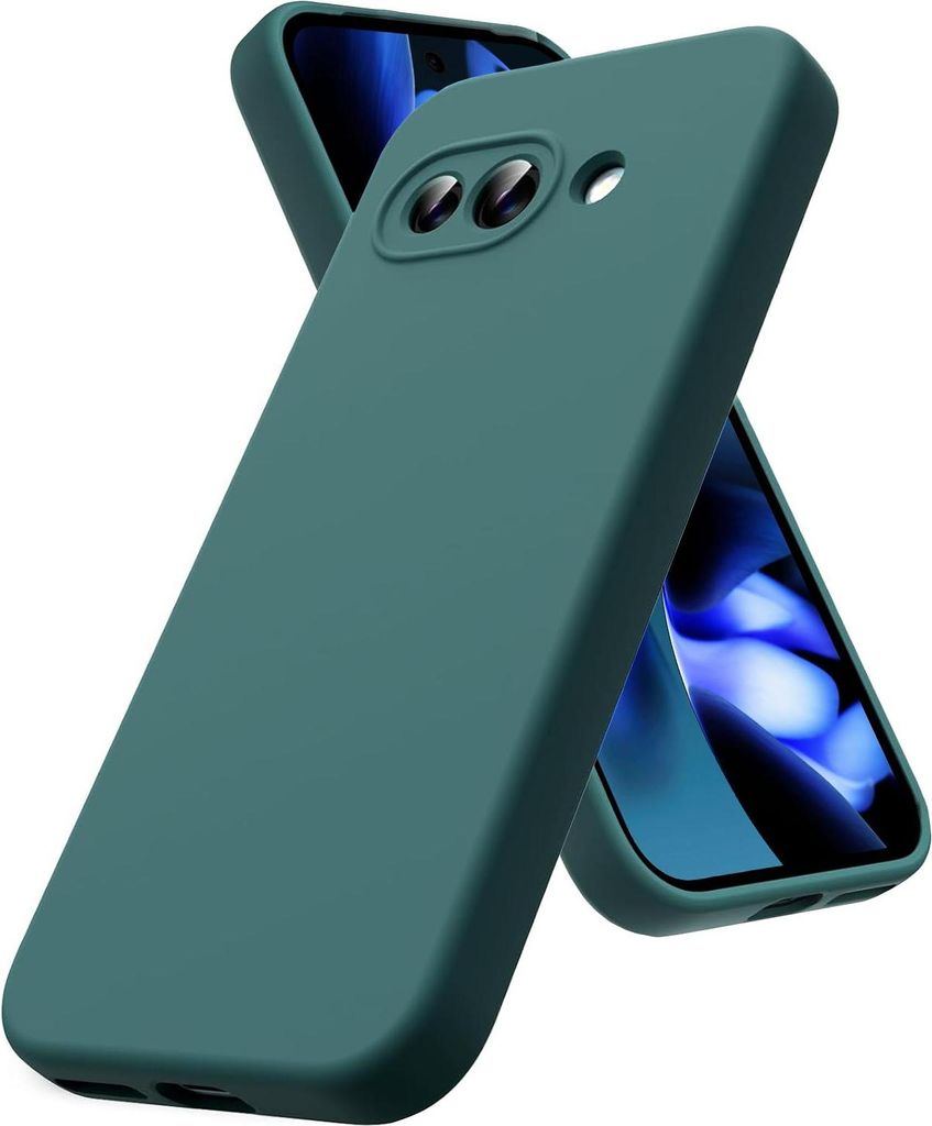 A teal phone case is shown diagonally against a white background, with another phone partially visible behind it.