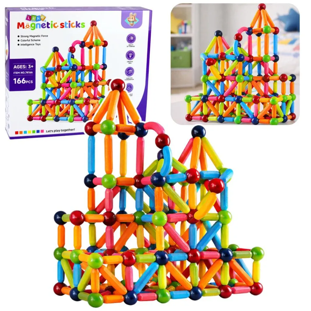 Set de construction magnétique coloré 166 pièces - Aimants ultra forts