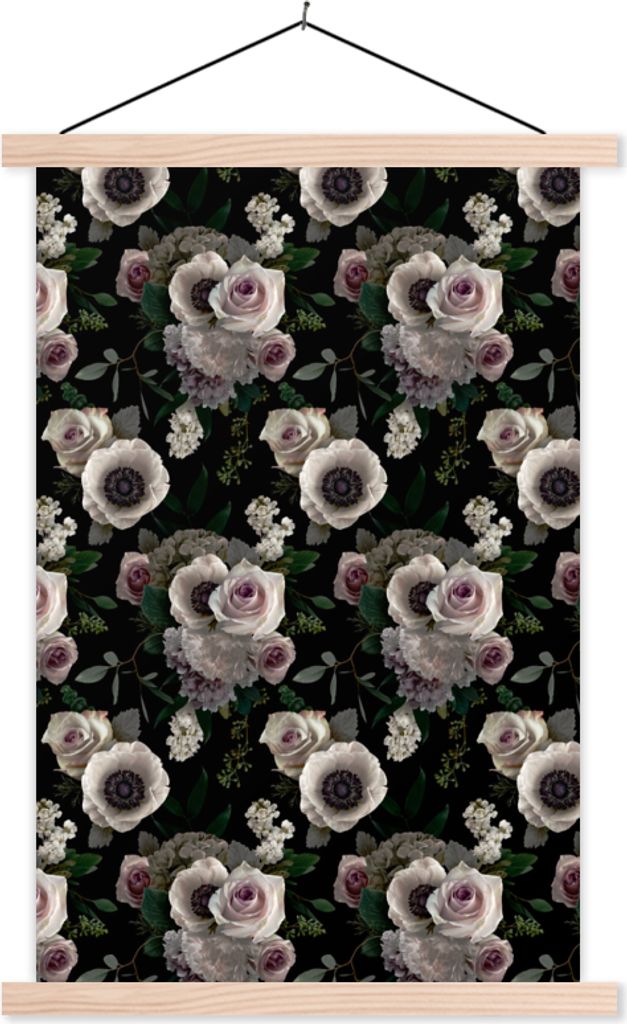 MuchoWow Textilposter Blumen - Licht - Anemone 60x90 cm mit holzfarbenen Rahmen - Textil