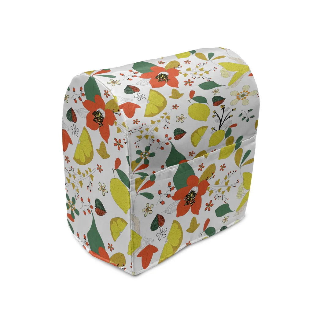 ABAKUHAUS Copertura per frullatore da tavolo, foglie di limone primaverili, custodia per utensili da cucina con tasche, 36 x 39 x 24 cm, rosso, giallo, verde bosco