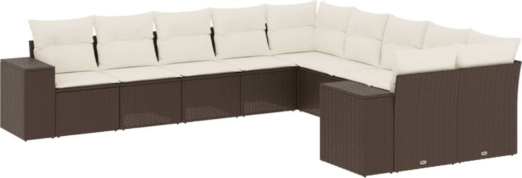 10-tlg. Garten-Sofagarnitur mit Kissen Braun Poly Rattan