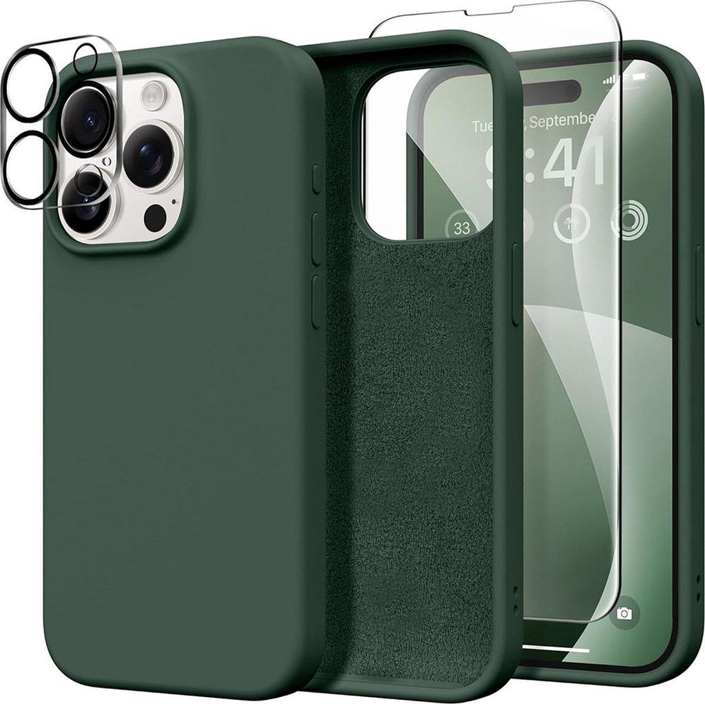 Stravo Silikonhülle für iPhone 15 Pro mit Display- & Kameraschutz, stoßfestes Flüssigsilikon, kratzfestes Mikrofaserfutter, 6,1 Zoll, Grün