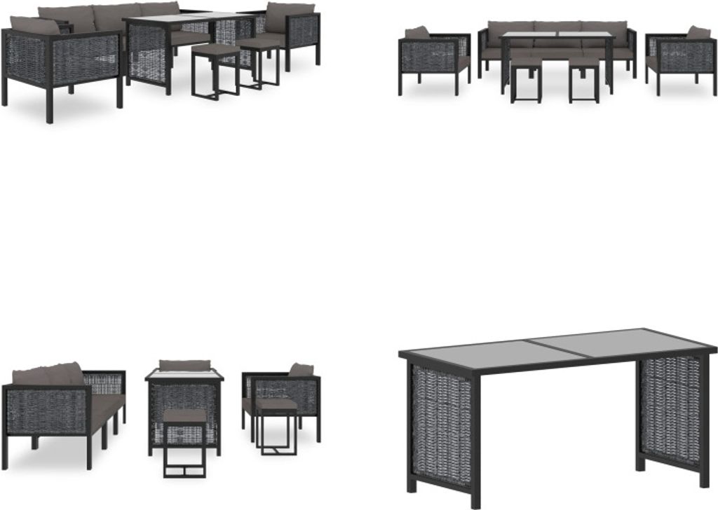 vidaXL 8 tlg. Garten Lounge Set mit Auflagen Poly Rattan Anthrazit - Gartensofa - Gartensofas - Gartencouch - Gartencouches