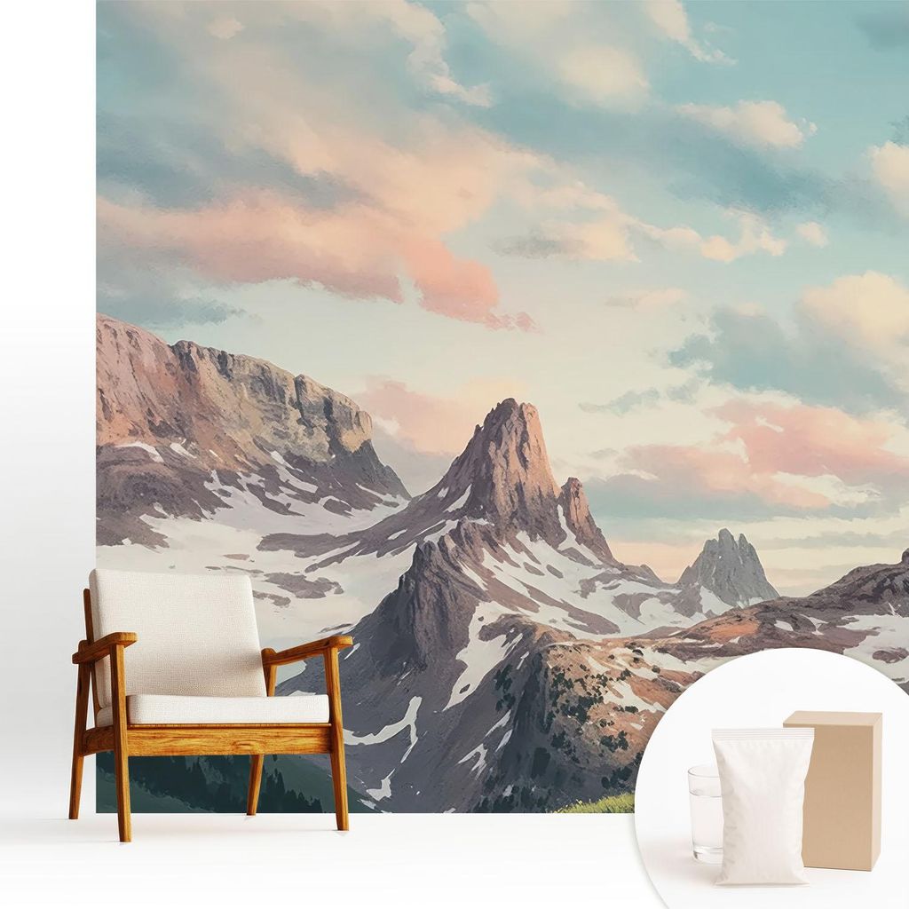 Fototapete - 250x250 cm - Tapete - Wandtapete - Wandbilder - Dekofolie - Tapete Folie - Wand - Dekoration - Wohnzimmer - Bergpanorama