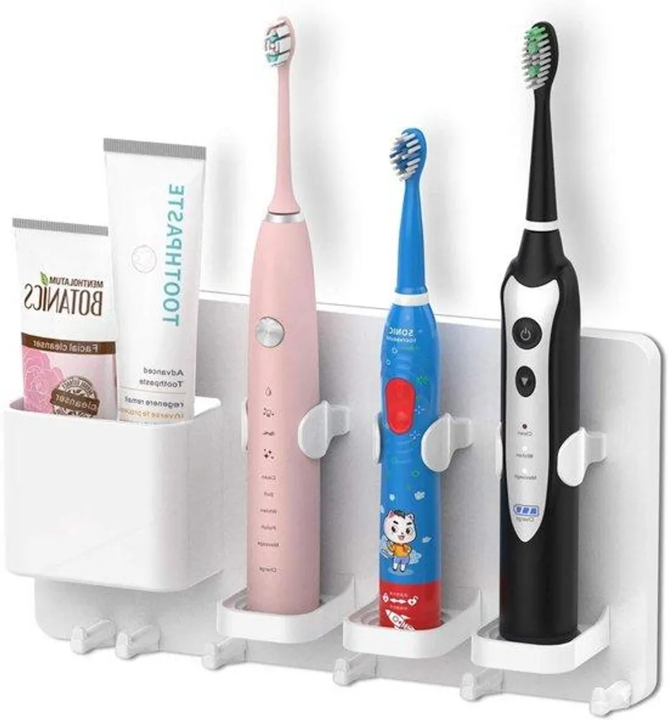 Rangement brosse à dents mural blanc adhésif - Gain de place optimal