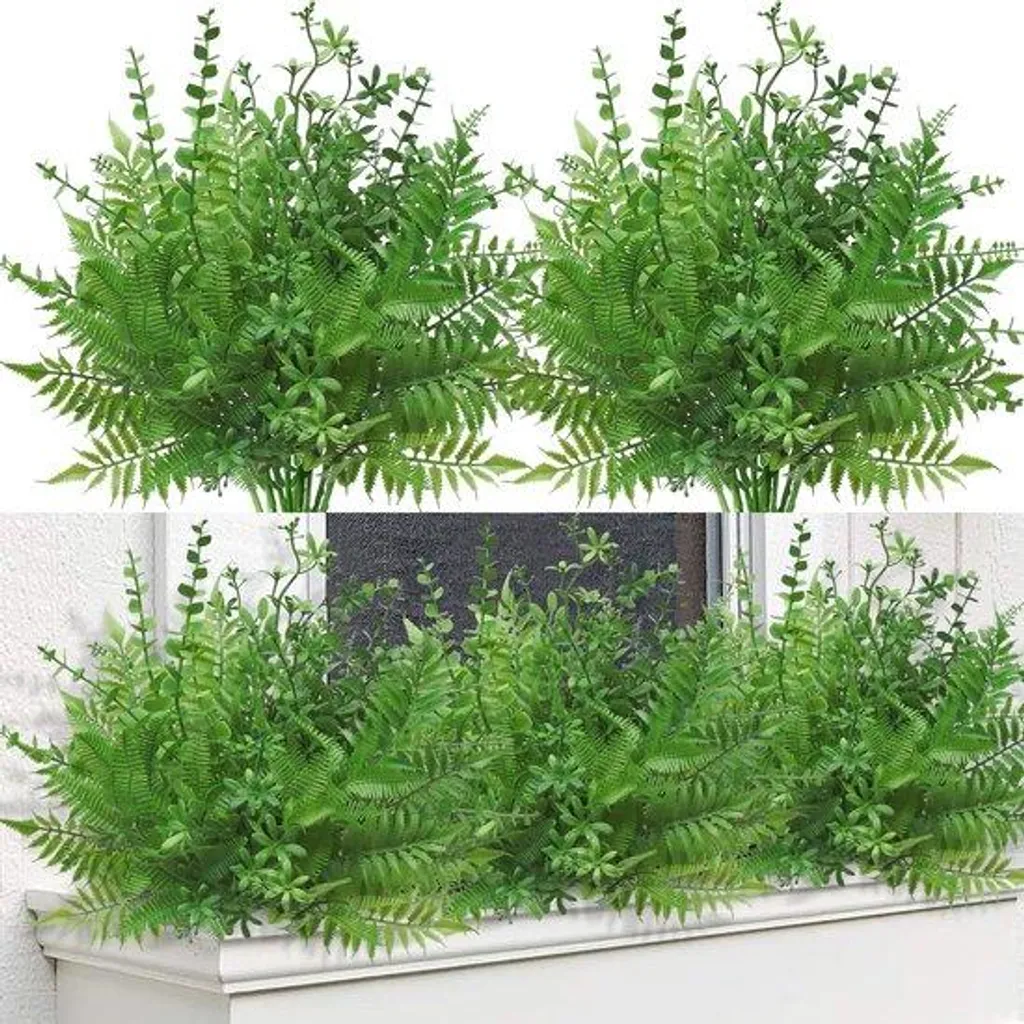 Plantes artificielles lot de 12 en plastique vert pour jardin extérieur