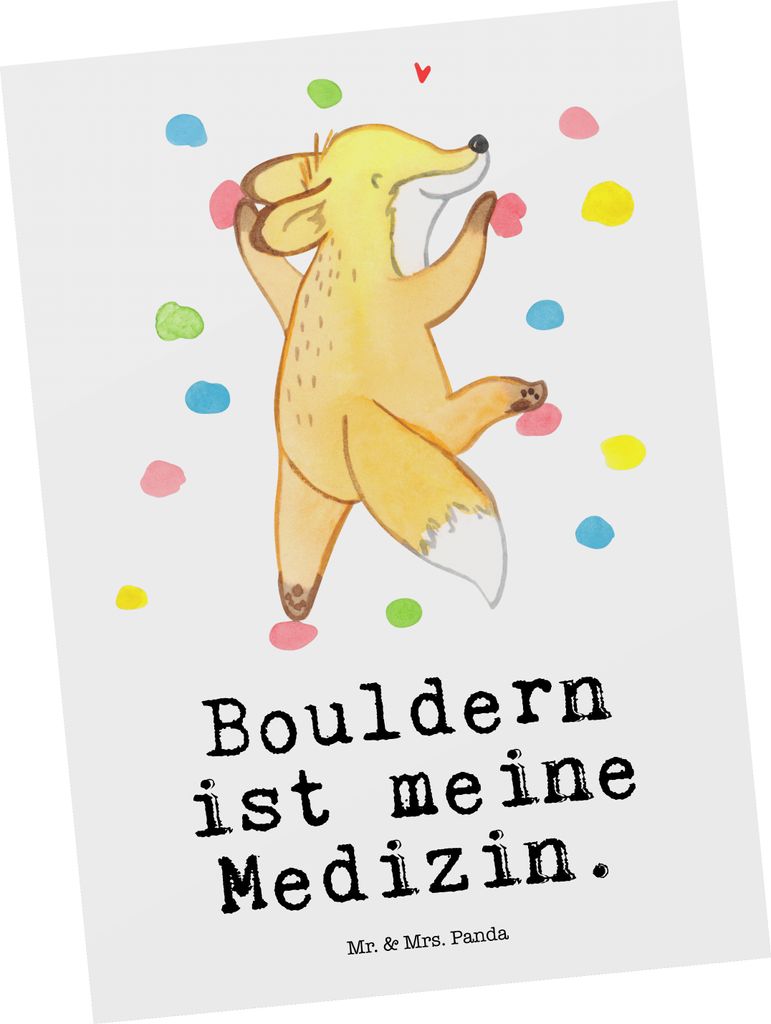 Mr. & Mrs. Panda Postkarte Fuchs Bouldern - Weiß - Geschenk, Kletterhalle, Boulderhalle, Postkarten, Ansichtskarte, Klettern, Ansichtskarten, bild...