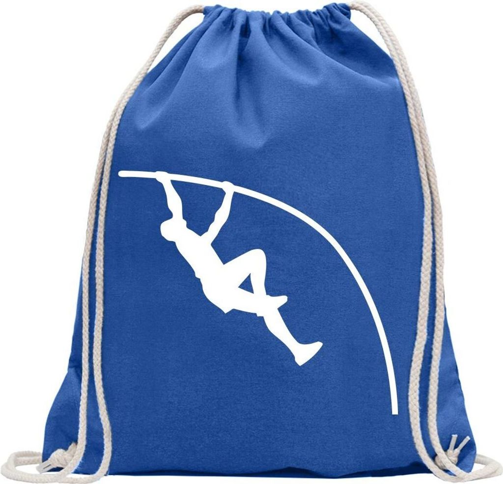 Kiwistar - Turnbeutel - royal - Stabhochsprung Sportler - Fun Rucksack Sport Beutel Gymsack Baumwolle mit Ziehgurt