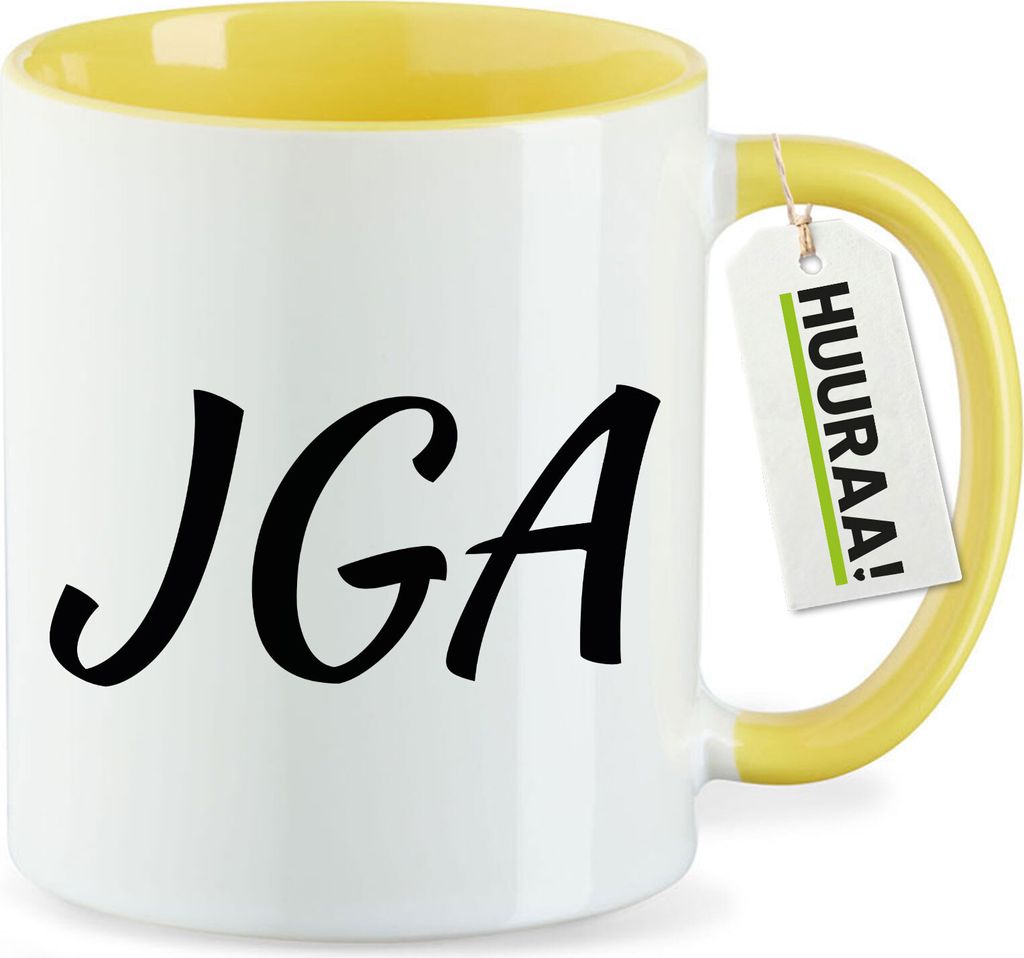 Huuraa Kaffeetasse JGA Junggesellenabschied 330ml Gelb Keramik Kaffeebecher Geschenkidee