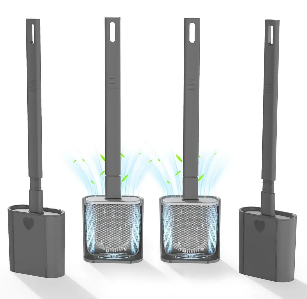 Brosse WC silicone anti-bactérienne flexible lot de 4 gris mat