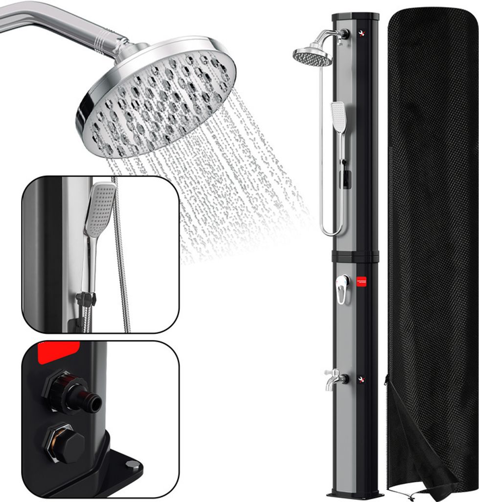 Solardusche 60L mit Schutzabdeckung、mit Handbrause、Silber Dusche Shower Reise Gartendusche Brause Festival Pooldusche